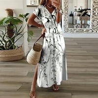 Летни рокли за жените летни ежедневни модни модни късо ръкав v ший за цепка флорална печат бял xxl