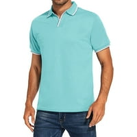 Мъжки голф риза Небрежни спортове V оребена яка с късо ръкав мода небрежен плътно цвят обикновен пролет лято редовно годни светлосини xxl