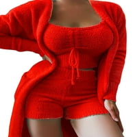 Avamo дамски торбисти еластични талии за спално облекло с дълъг ръкав отпуснати нощни дрехи pjs зимни топли пижами комплекти с джобове червено l