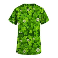 Ризи за жени с къс ръкав v шия st patricks ден скраб върхове еластични зелени шамари отпечатана сестра униформа