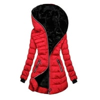 Labakihah палта за женско женско яке за топло палто изпреварва козина 'облицована тръба зима с качулка дебел палто с дълъг подплатен тънък яке червено xxl