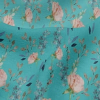 Oneoone Viscose Jersey Turquoise Blue Flab Flower & Leaves Watercolor Diy Clothing Quilting Fabric Print Fabric от двор