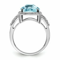 Sterling Silver Diamond & Light Swiss Blue Topaz пръстен. GEM WT- 5.5ct
