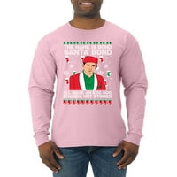 Майкъл Скот името е Бонд Санта Бонд грозен коледен пуловер Мъжка риза с дълъг ръкав, реколта Хедър флот, голям