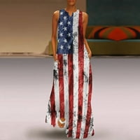 Рокля с американски флаг за Дамски ежедневни летни рокли без ръкави в Деколте Ден на независимостта джоб хлабав рокля за жени