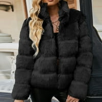 Дамски дами топло яке Fau Furry Coat Winter Solid V-Neck Lukwear Hot6sl4885381