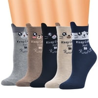 Небрежни работни чорапи животни карикатура котка печат памучен смес средни спортни чорапи, черни