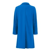 Леки якета на Kakina S за жени, женски джобни солидни копчета от ревера жилетка с дълъг ръкав синьо, l