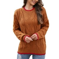 Разхлабените ежедневни пуловер с пуловер с дълъг ръкав с пуловер, кафяв m