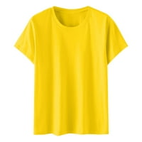Yyeselk дамски блузи ежедневни екипажи на шия къси ръкави туника върхове модерни чисти цветове плътни памучни свободни годни летни ризи тениски за гамаши жълти l