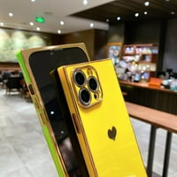 Квадратен калъф за iPhone Pro Max, Сладки случаи Пълна защита на обектива -yellow