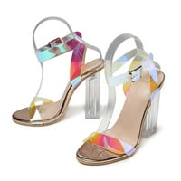 Б91хз Ежедневни обувки за дамски Пролет дебели и цветни кръгли Високи токчета лято катарама сандали петата Мода петите Дамски Каки, размер 8.5