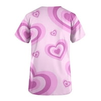 Дамски Ризи дамска мода в-деколте с къс ръкав работно облекло с джобове отпечатани върхове горещо розово ХХХЛ