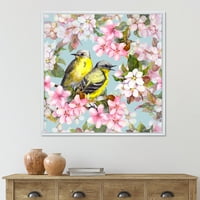 Дизайнарт 'птици на розова череша Сакура и ябълкови цветя' традиционна рамка платно за стена арт принт