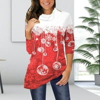 Дълъг ръкав риза за жени есен зима случайни Коледа графика купчина яка Дълъг ръкав Поло пуловер блуза суитчър върхове
