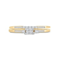 10кт жълто злато принцеса диамант Булчински пръстен халка комплект