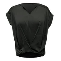 Аайомет летни ризи за жени жени с къс ръкав завързани в врата окото рамо Плътен цвят мода случайни отгоре, Черно ШЛ