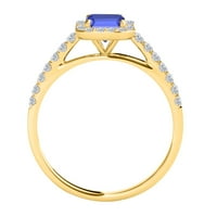 Mauli Jewels пръстени за жени 0. Карат стилен външен вид диамант и изумрудена форма сапфирен пръстен 4-Prong 10K Yellow Gold
