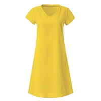 Bazyrey Womens V-образни рокли Лято свободен солиден цвят с къс ръкав рокля A-Line 5xl
