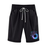 Къси панталони Xinqinghao с джобове за жени летни панталони плюс размер къси с висока талия цветни флорални печат плаж панталони черни l