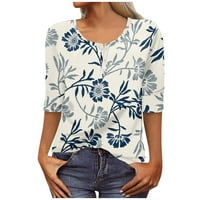 Женски горен ръкав лятен отпечатан обикновен тъкан Пътуване Сладък топ с V-образно тънка монтаж на тениска с половин ръкав риза пролетна риза