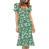 Бигерсел Плюс размер рокли на жените лятна мода случайни къс ръкав Плаж печатни рокли ежедневни рокли на жените Плюс изкуствена обвивка рокли, стил 34462, зелен л
