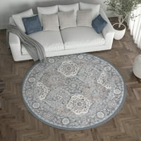 Традиционна зона килим ориенталски сив, крем вътрешен кръг лесен за почистване