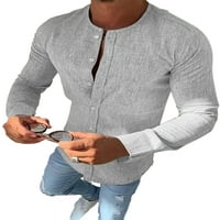 Мъжки ризи Henley Rishes Пласивен цвят ежедневно спално бельо памучен бутон за риза с дълъг ръкав отгоре