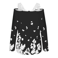Женски моден пуловер ризи с дълъг ръкав есенни модни тийнейджъри леки върхове флорални тениски дантела халтер шия блуза черно m