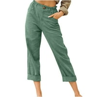 Lenago жени плюс размер ежедневни панталони с висока талия с твърди цветни джобове бутони еластична талия удобна прави панталони плажни панталони товарни панталони на хлабина