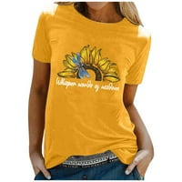 Жени летни реколта върхове ежедневни слънчогледови шарени тий блуза с къс ръкав шепот думи на мъдрост писмо печат