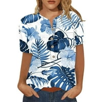 Дамски къси ръкави летни върхове за гамаши свободни годни бутони Пуловер блузи ризи с ширин