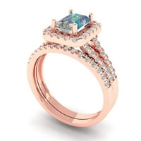 1. CT Brilliant Emerald Cut Synthetic Blue Moissanite 14K Rose Gold Haliater с акценти булчински комплект SZ 7