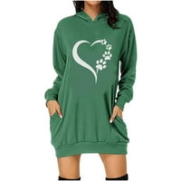 Рокли за жени изхождат от дълъг ръкав Мода за жени Свети Валентин Любов сърдечен печат с джоб с дълъг ръкав суичър с качулка зелено