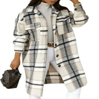 Капрез Дамско палто бутон с дълъг ръкав яке надолу по изхранване със средна дължина палта кардиган бяло сиво s