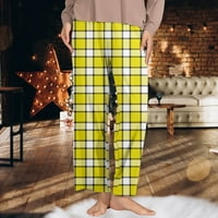 Дамски панталони еластични талии цветни карирани отпечатани ежедневни панталони с джобове жълт размер xxl