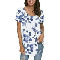 Ausyst Womens Tops Summer Fashion Printed Небрежен кръгъл врат с къс ръкав Разхлабена тениска блуза върхове просвет