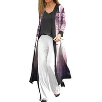 Жилетка стабилно облекло женски моден ежедневен печат с дълъг ръкав с дълъг яке кардиган палто лилаво 2xl