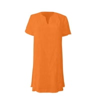 Жени къси късо ръкав мода A-Line Solid V-образно летна рокля оранжева XL