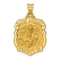 Истинско 14kt жълто злато полирано и сатенен медал за колум на значка St. Michael Badge; за възрастни и тийнейджъри; За жени и мъже