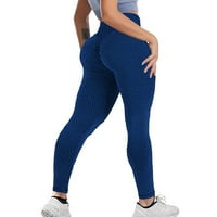 Аайомет Йога шорти с джобове за жени фитнес спортни панталони стреч йога бягане гамаши Дамски активни йога панталони, сини с
