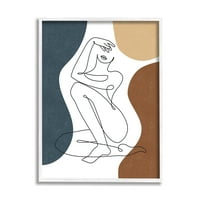 Ступел Индъстрис гола женска линия рисуване между абстрактни форми графично изкуство бяла рамка изкуство печат стена изкуство, 24х30