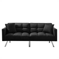 Аукфа футон, разтегателен диван за хол, кадифен диван за възрастни, 74 диван с възглавници-Черен