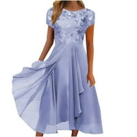 Дамски рокли с къс ръкав a-line средна дължина ежедневна лятна лъжичка шия отпечатана рокля син m
