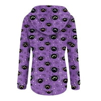 Клирънс дамски блузи за Хелоуин, небрежна мода за жени Хелоуин печат с дълъг ръкав качулки суичъри лилаво, S