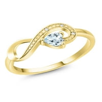 Gem Stone King 0. CT сърце форма небесно син аквамарин бял диамант 10K жълт златен пръстен