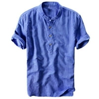 Летни мъжки прохладни и тънки дишащи яка висяща боядисана памучна риза, флот, XL