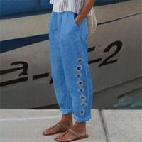 Пунтоко Плюс размер клирънс жените лятото хлабав памук и бельо джоб печат панталони панталони син хл