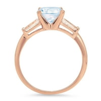 2.0 КТ кръг нарязани синьо симулирани диамант 18К розово розово злато гравиране изявление Годишнина годеж сватба три камък пръстен размер 8.5