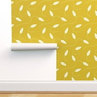 Peel & Stick Wallpaper Swatch - Бяла листа Горчица есенни цветове Есенни листа сезонни персонализирани сменяеми тапети от Spoonflower